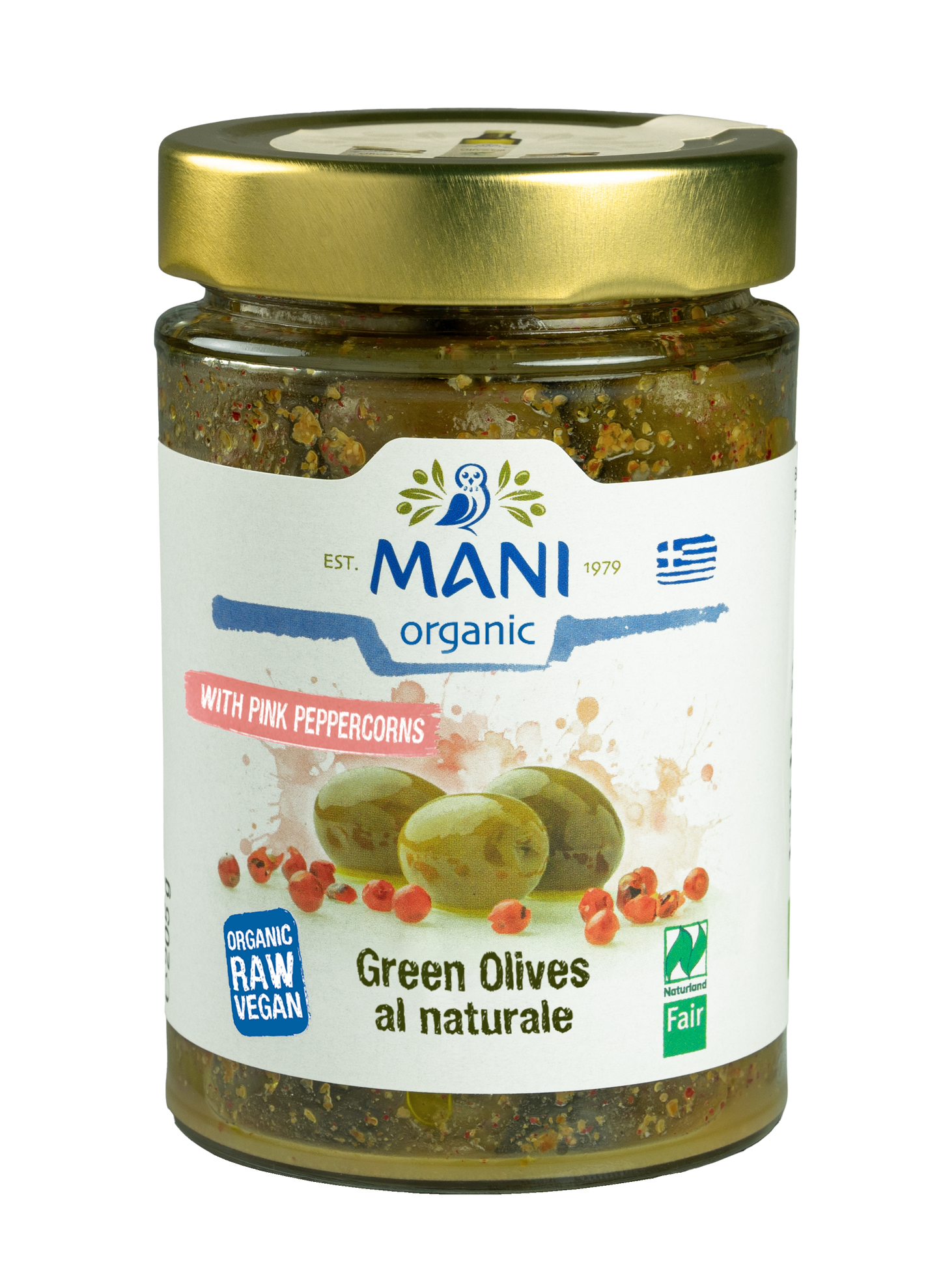 Organic Green Olives al Naturale with Pink Peppercorns