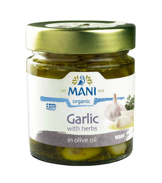 Organic Garlic in extra virgin olive oil with herbs