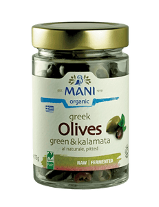 Organic Kalamata & Green Olives al Naturale, pitted