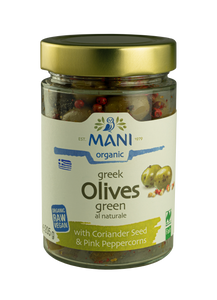 Organic Green Olives al Naturale with Pink Peppercorns