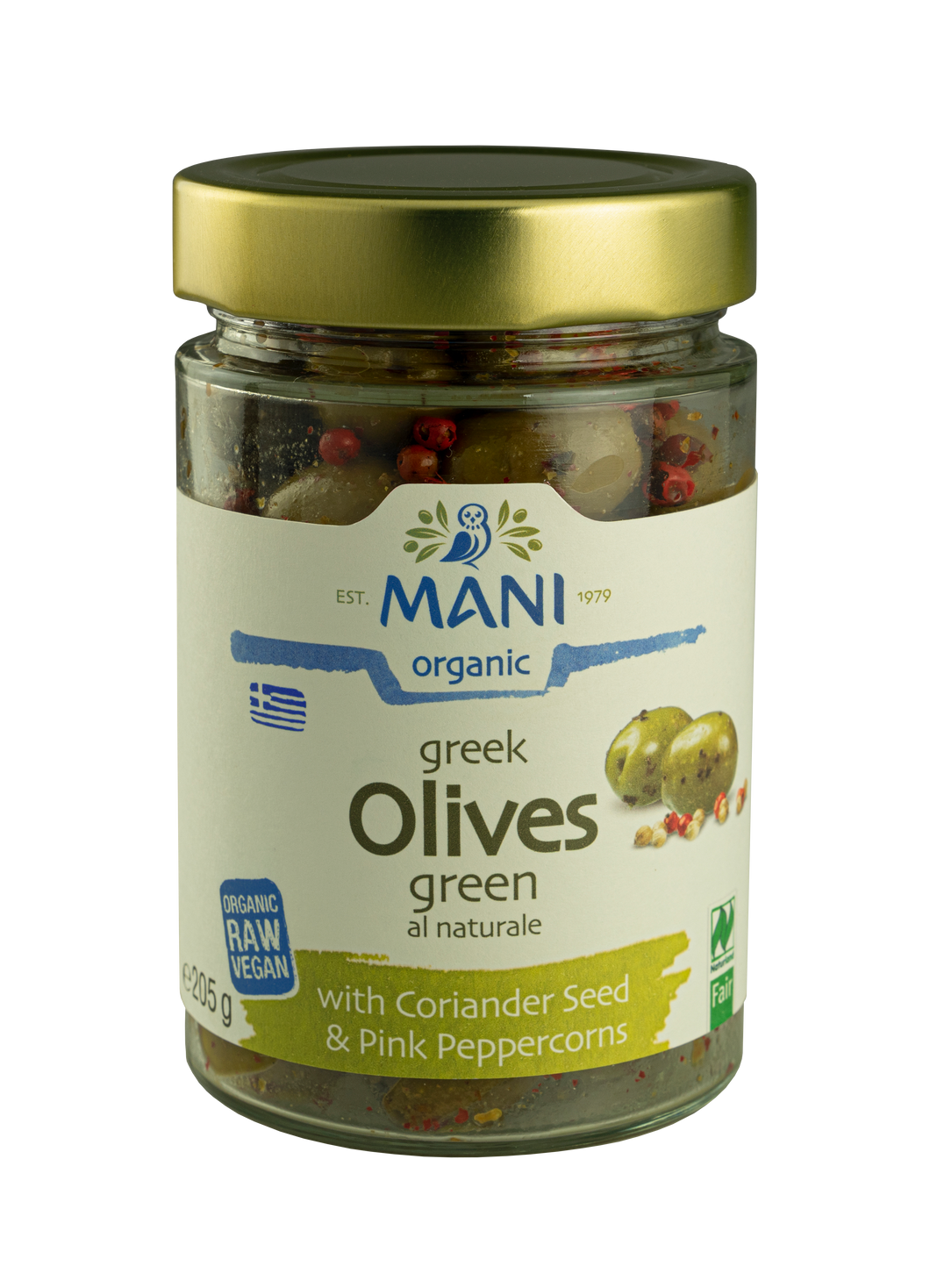 Organic Green Olives al Naturale with Pink Peppercorns