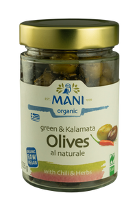Organic Mixed Olives al Naturale with Chilli and Herbs